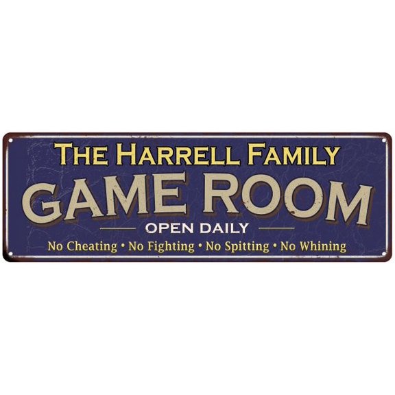 The Harrell Family Gift Blue Game Room Metal 6x18 Sign 206180037760