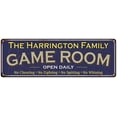 thumbnail image 1 of The Harrington Family Blue Game Room Metal 8x24 Sign 108240037985, 1 of 1