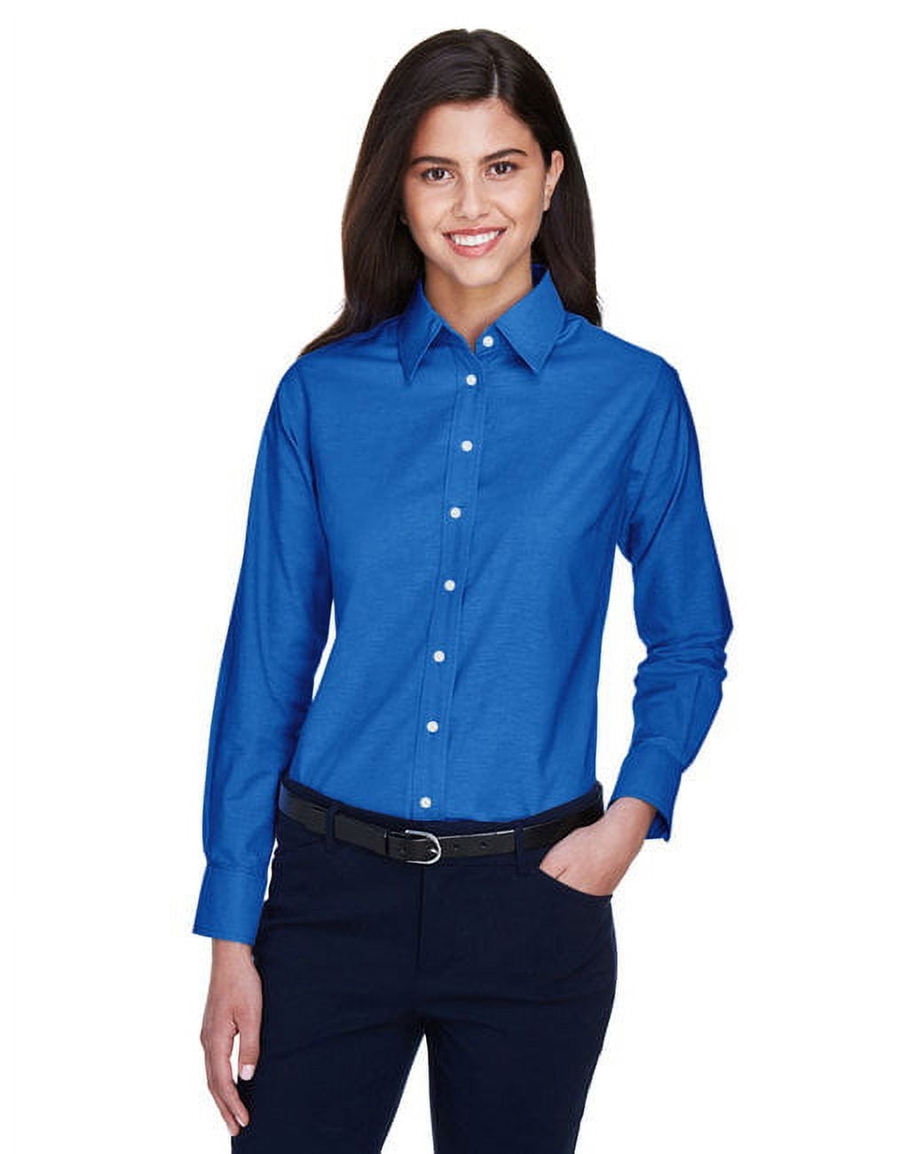 The Harriton Ladies Long Sleeve Oxford Shirt with Stain Release FRENCH BLUE L Walmart