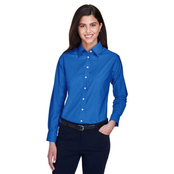 The Harriton Ladies Long Sleeve Oxford Shirt with Stain-Release - FRENCH BLUE - L