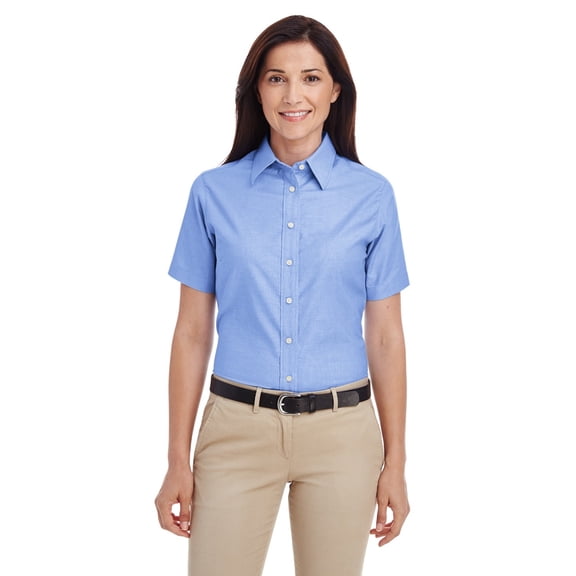 The Harriton Ladies Short Sleeve Oxford Shirt with Stain-Release - LIGHT BLUE - L