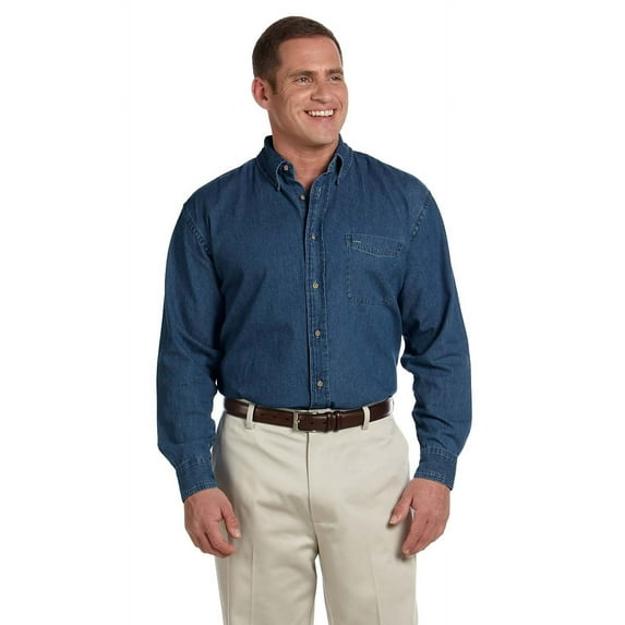 The Harriton Mens 65 oz Long Sleeve Denim Shirt - DARK DENIM - S