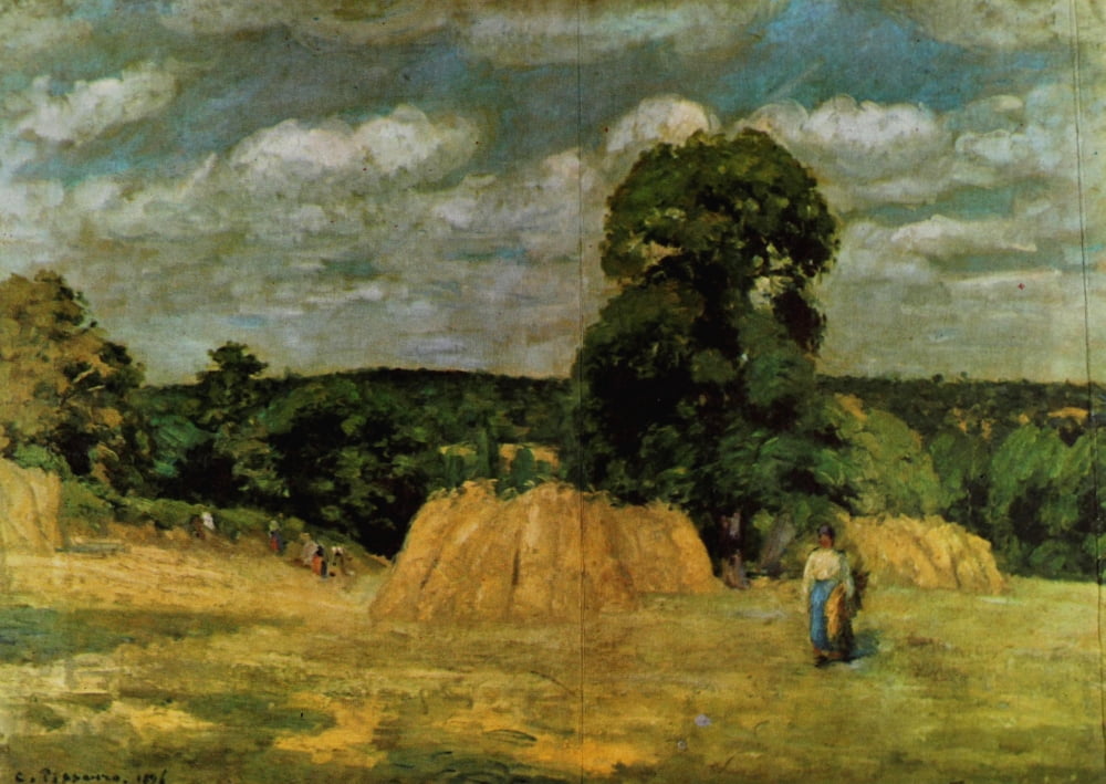 The Harvest Montfoucault 1876 Canvas Art - Camille Pissarro (18 x 24)