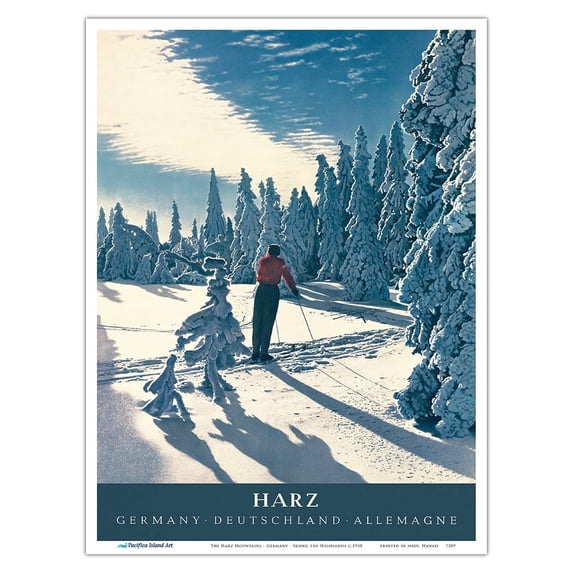 The Harz Mountains - Germany - Skiing the Highlands - Vintage Travel Poster c.1948 - Master Art Print (Unframed) 9in x 12in