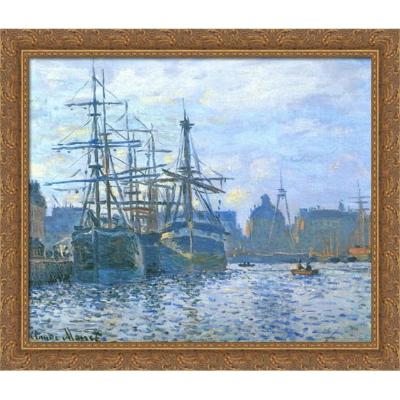 The Havre, the trade bassin 32x28 Large Gold Ornate Wood Framed Canvas Art by Claude Monet