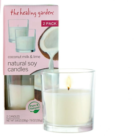 The Healing Garden Coconut Milk & Lime Natural Soy Candles, 3.8 oz, 2 ct