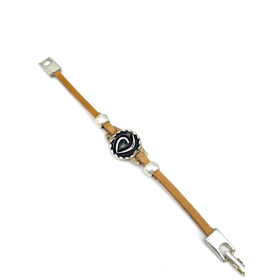 The Heart Vintage Bracelet Handmade jewelry with Genuine Leather Strap by Graciela's Collection