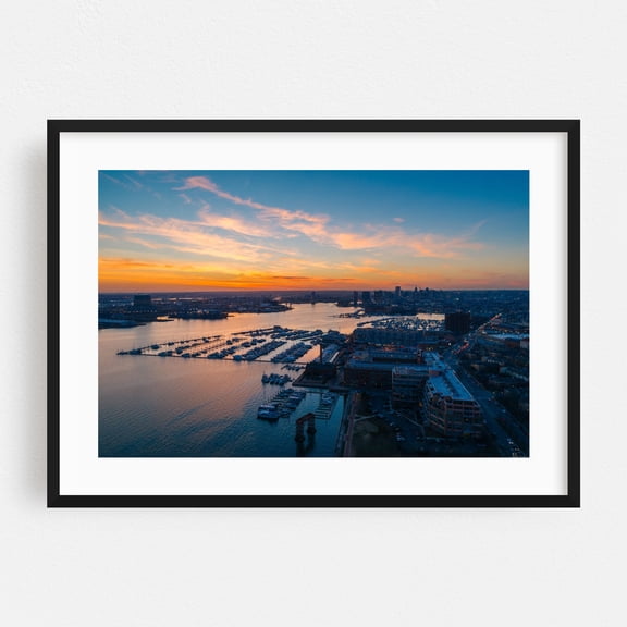 The Heart of Canton 02 - Baltimore Maryland Photography Harbor Sunset Skyline City Scenic Boat Black Framed Wall Art Print 5 x 7 inches
