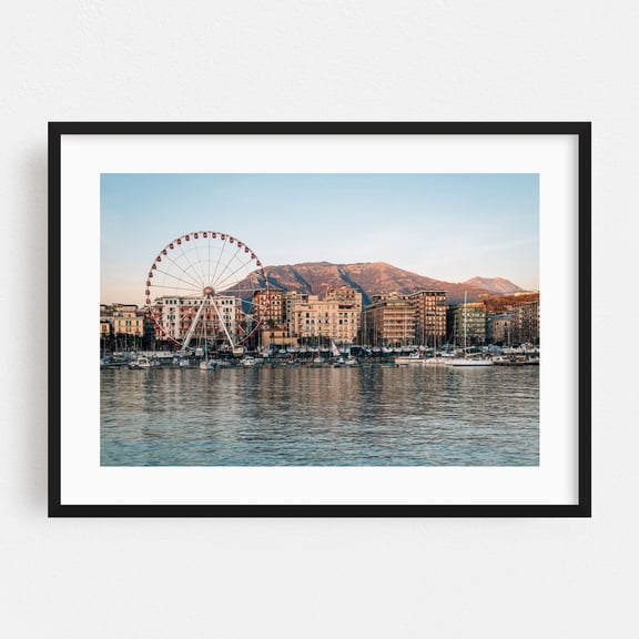 The Heart of Salerno 03 - Salerno Campania Italy Photography Harbor City Ferris Wheel Mountain Scenic Black Framed Wall Art Print 5 x 7 inches