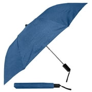 The Heather Spectrum 42" Automatic Open Windproof Travel Umbrella, Strong Chrome Plated Metal Shafts, Lightweight Portable Folding Umbrella for Men & Women - Heather Navy