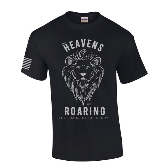 The Heavens Are Roaring The Praise Of His Glory Lion Of Judah Mens Christian Short Sleeve T-Shirt Graphic Tee-Black-6xl