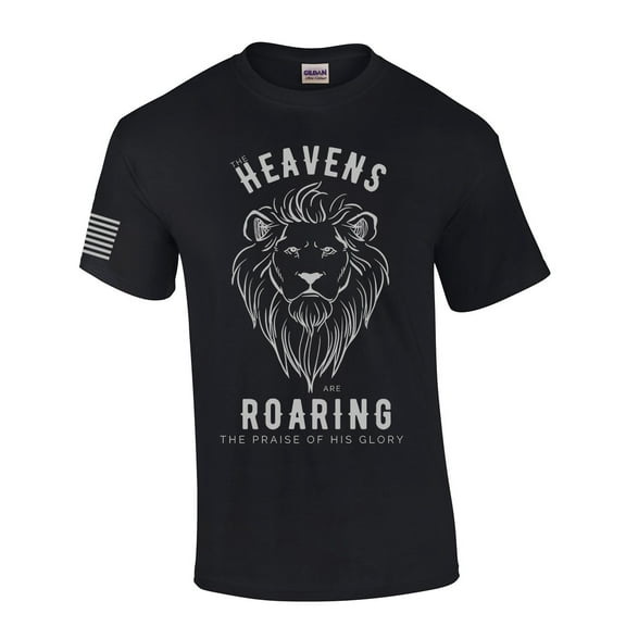 The Heavens Are Roaring The Praise Of His Glory Lion Of Judah Mens Christian Short Sleeve T-Shirt Graphic Tee-Black-small