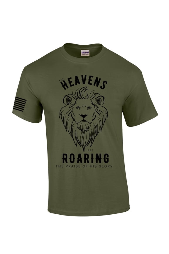 The Heavens Are Roaring The Praise Of His Glory Lion Of Judah Mens Christian Short Sleeve T-Shirt Graphic Tee-Military Green-4xl