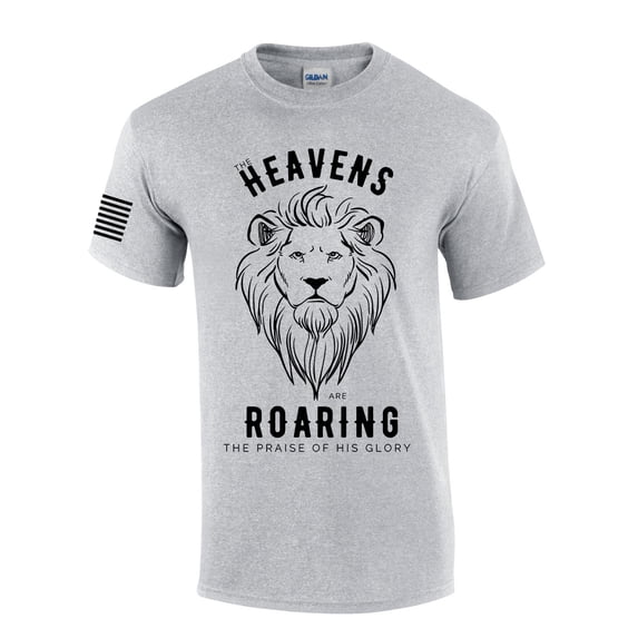 The Heavens Are Roaring The Praise Of His Glory Lion Of Judah Mens Christian Short Sleeve T-Shirt Graphic Tee-Sports Grey-4xl