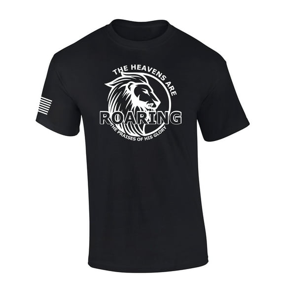 The Heavens Are Roaring The Praises of His Glory Lion Bible Scripture Mens Christian Tshirt Jesus Cross Short Sleeve T-shirt Graphic Tee-Black-large