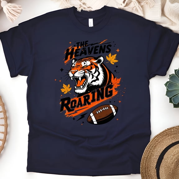 The Heavens Roaring Tiger Shirt | Bold Football Game Day Graphic Tee, Navy, Size S