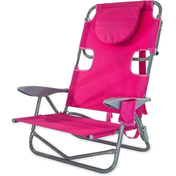 The Heavy-Duty Backpacker, Portable Beach Chair with Face Hole, Adjustable Lounge Chair with Face Opening, Cup Holder, & 325lb Capacity, Pink