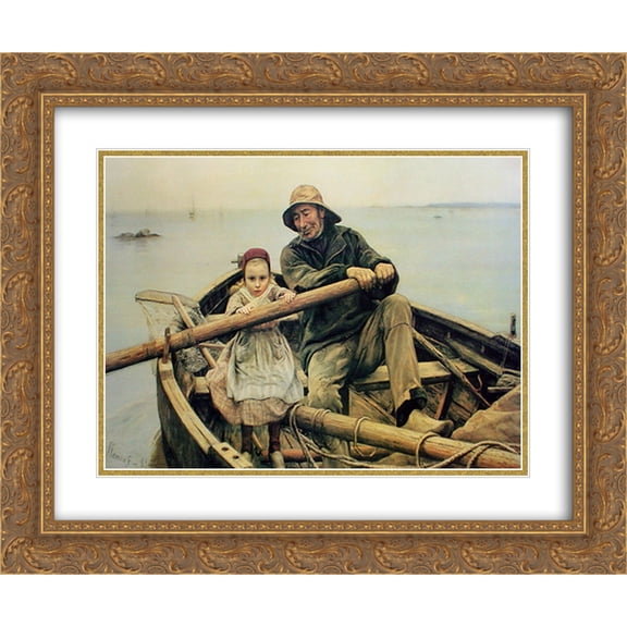The Helping Hand, 1881 2x Matted 22x20 Gold Ornate Framed Art Print by Emile Renouf