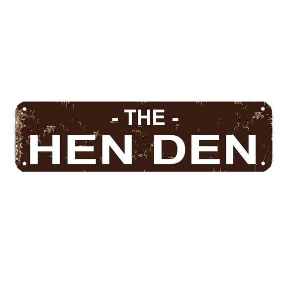 The Hen Den Sign Chicken Coop Metal Indoor or Outdoor Wall Art Rustic Man Cave Wall Decor Metal Sign Size: 4 x 16 Inch