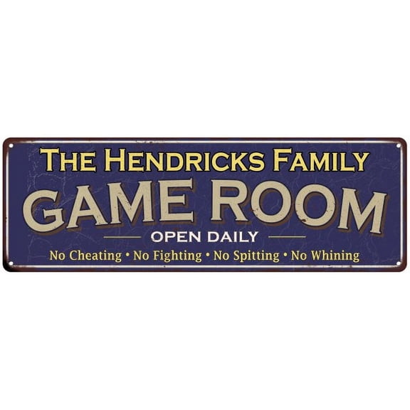 The Hendricks Family Blue Game Room Metal 8x24 Sign 108240037962