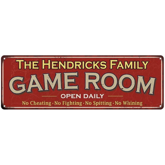 The Hendricks Family Gift Red Game Room Metal 6x18 Sign 206180038962
