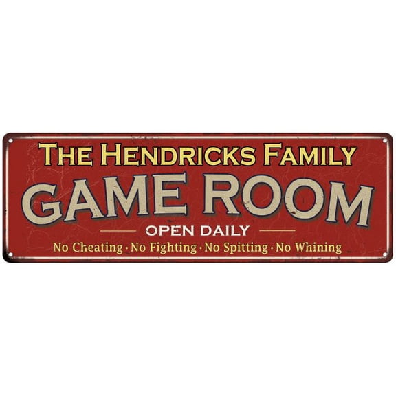 The Hendricks Family Red Game Room Metal 8x24 Sign 108240038962