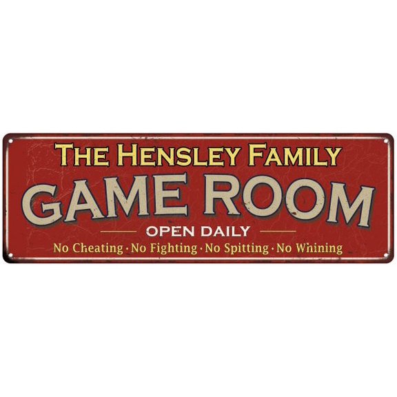 The Hensley Family Red Game Room Metal 6x18 Sign 106180038754