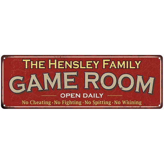 The Hensley Family Red Game Room Metal 8x24 Sign 108240038754