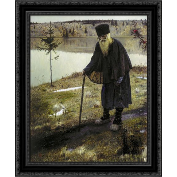 The Hermit 24x20 Black Ornate Wood Framed Canvas Art by Nesterov, Mikhail