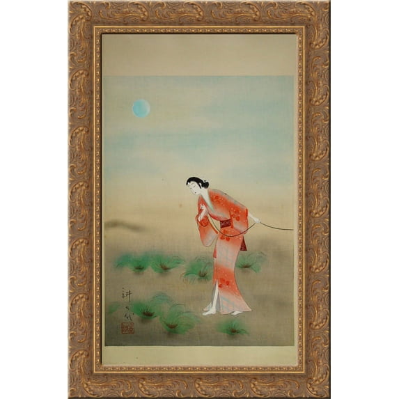 The Heroine Koman in the play Tanba Yosaku 24x16 Gold Ornate Wood Framed Canvas Art by Yamamura Toyonari