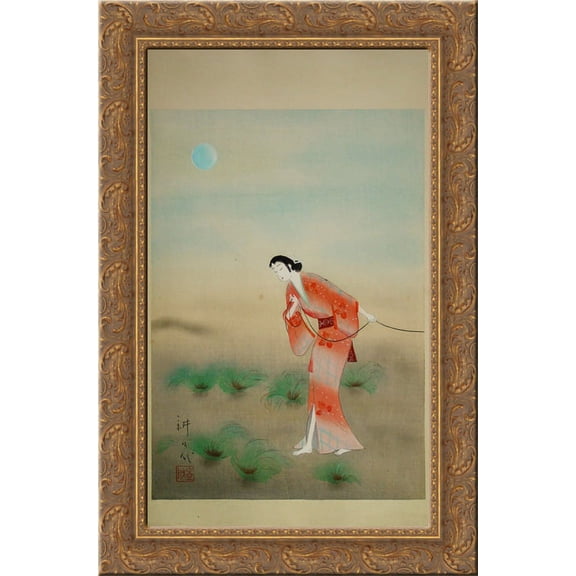The Heroine Koman in the play Tanba Yosaku 24x16 Gold Ornate Wood Framed Canvas Art by Yamamura Toyonari