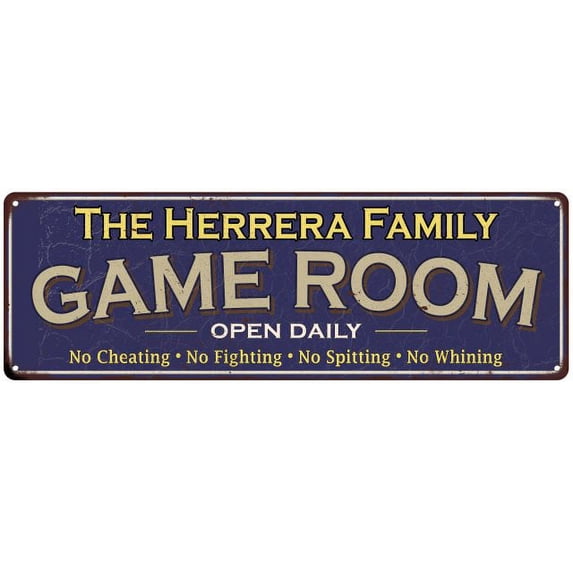 The Herrera Family Blue Game Room Metal 8x24 Sign 108240037654