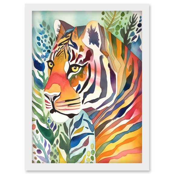 The Hidden Tiger Folk Art Artwork Framed Wall Art Print A4