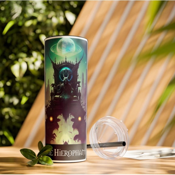 The Hierophant Tarot Card Black 20oz Skinny Tumbler with Straw
