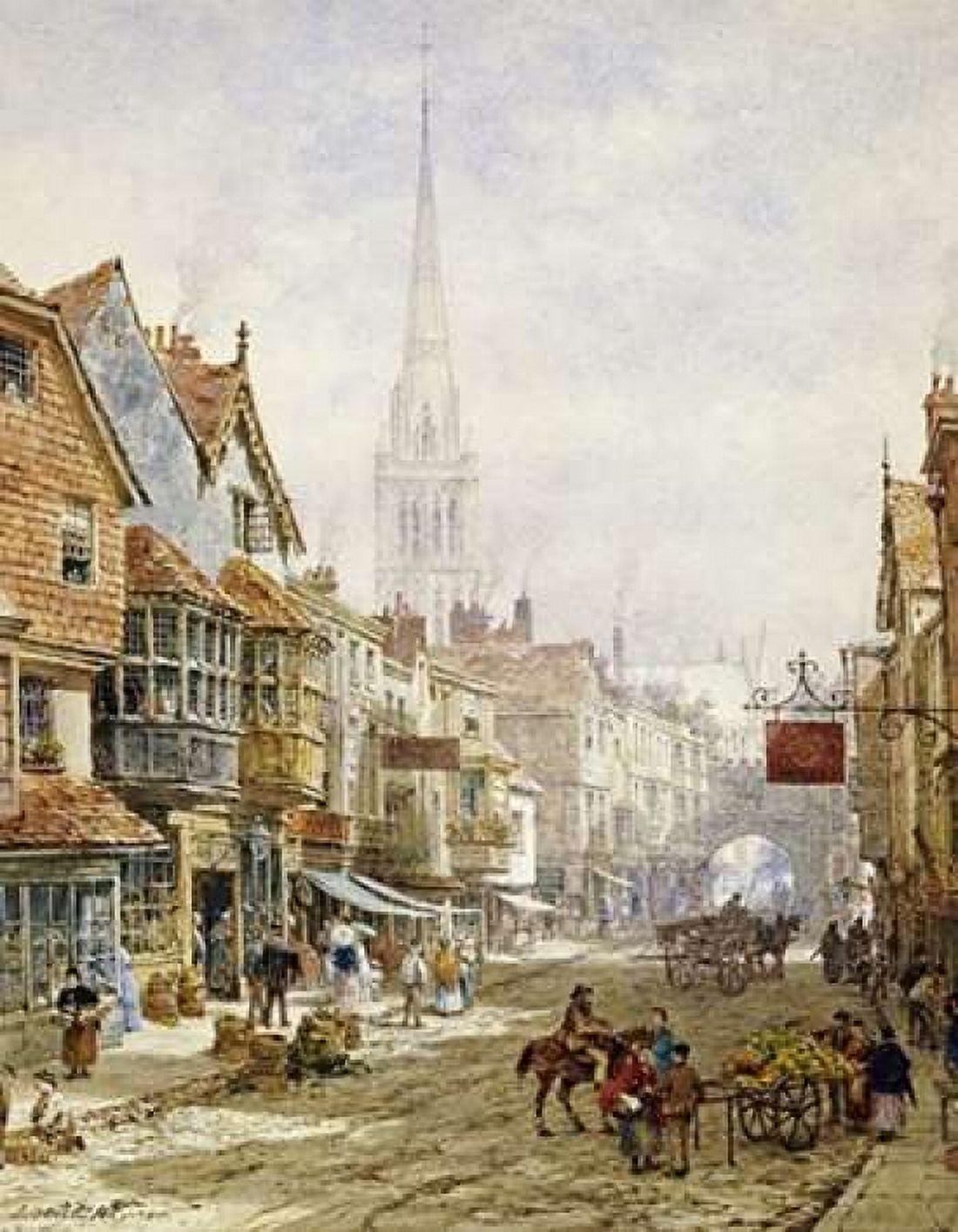 The High Street Salisbury Canvas Art - Louise Rayner (22 x 28)