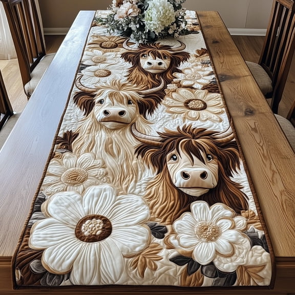 The Highland Blossom Herd Quilted Table Runner