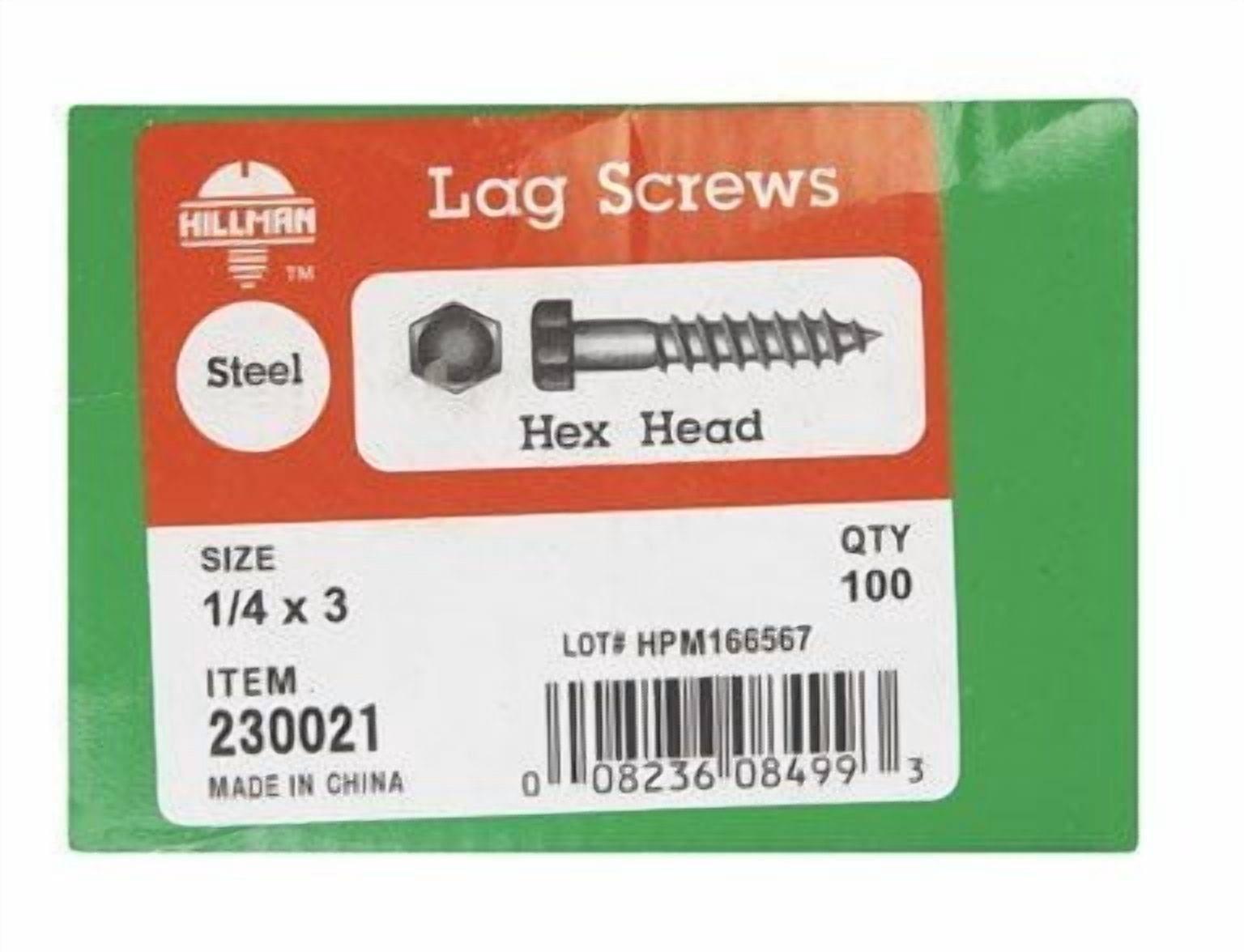 Hillman Lag Screw 1/4 x 3 in Steel - Easy Installation - Silver — Construction & DIY Use, Standard Hardware Spec