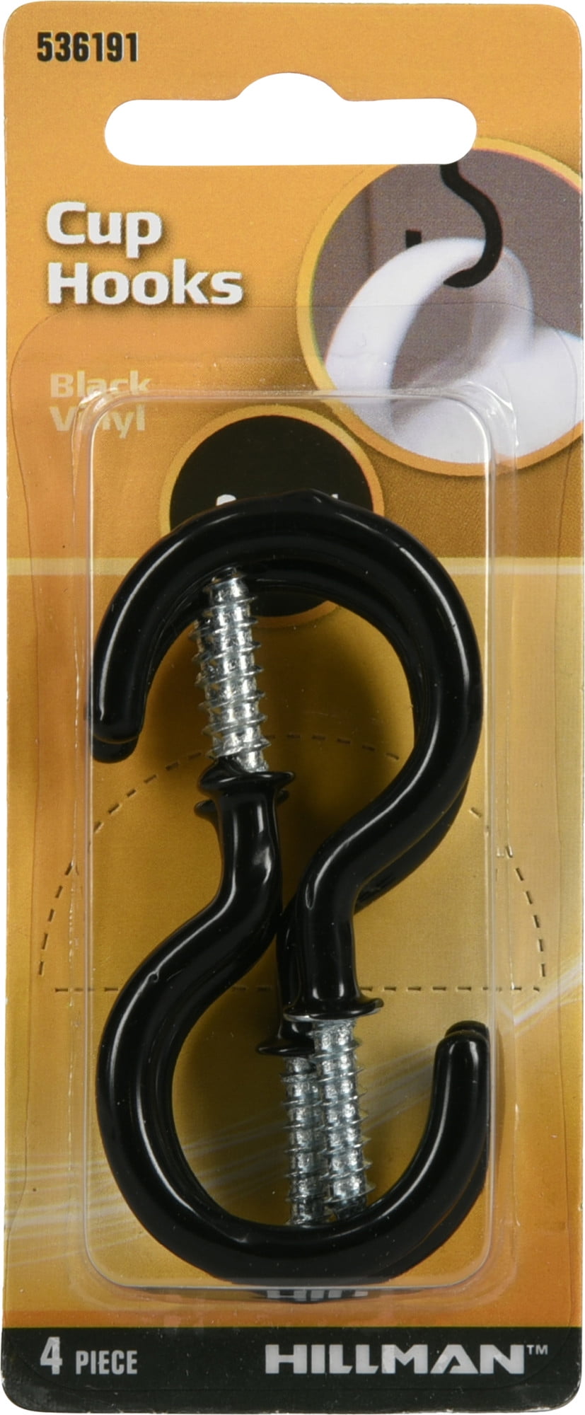 The Hillman Group Cup Hooks, Screwin Hooks, Black Vinyl Finish (21/4