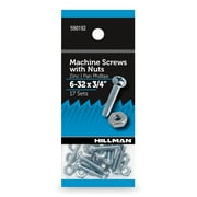 Hillman Machine Screws, 6-32 x 3/4", Steel, Zinc, Interior, Phillips, Silver, 17 sets