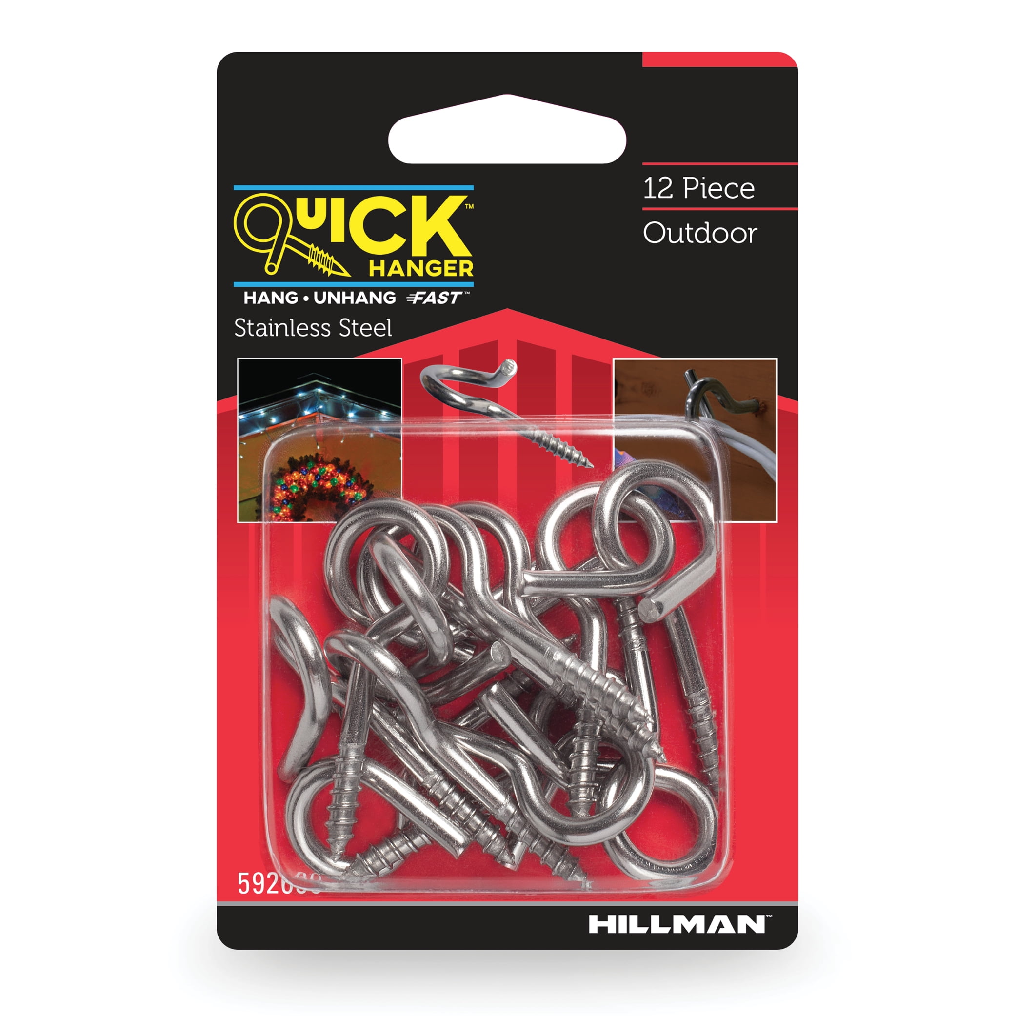 Hillman Quick Hanger Screw Eye, Outdoor, Stainless Steel, Stainless Steel, Silver, 12 set