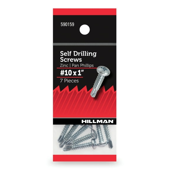 The Hillman Group, Zinc Pan Head Phillips Self Drilling Screws, Steel (#10-16 x 1") - 7 Pieces