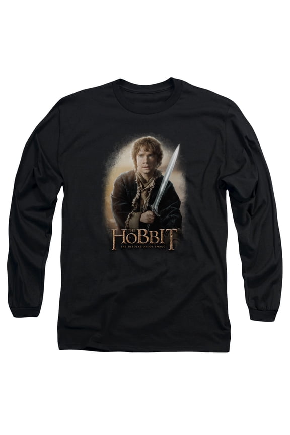 The Hobbit Bilbo And Sting Long Sleeve Adult 18/1 T-Shirt Black