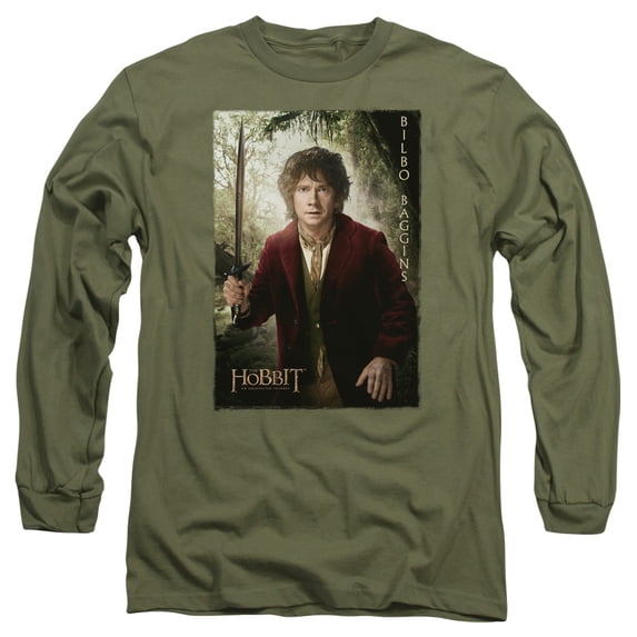 The Hobbit Bilbo Poster Long Sleeve Adult 18/1 T-Shirt Military Green