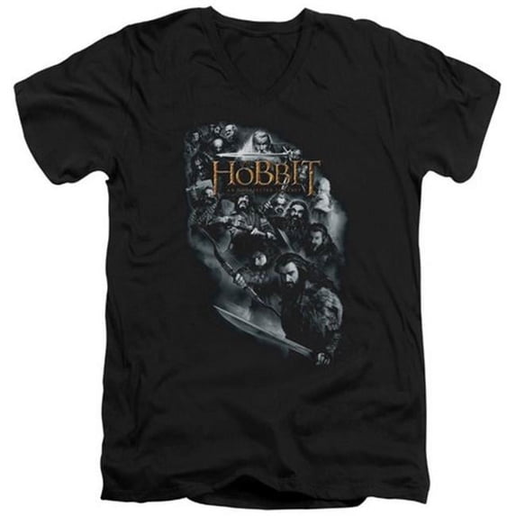 The Hobbit-Cast Of Characters Short Sleeve Adult V-Neck 30-1 Tee- Black - Small