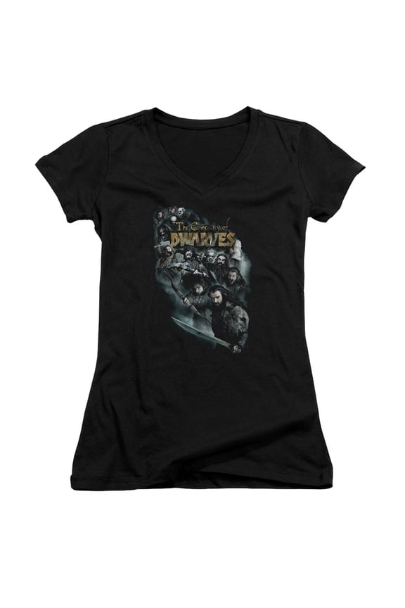 The Hobbit Company Of Dwarves Junior Women's V-Neck T-Shirt Black