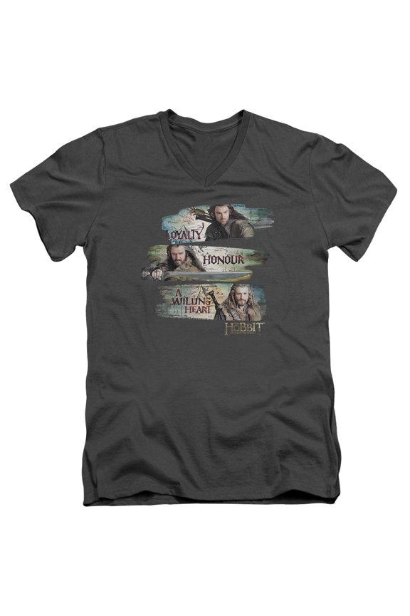 The Hobbit Loyalty And Honour S/S Adult V-Neck T-Shirt Charcoal