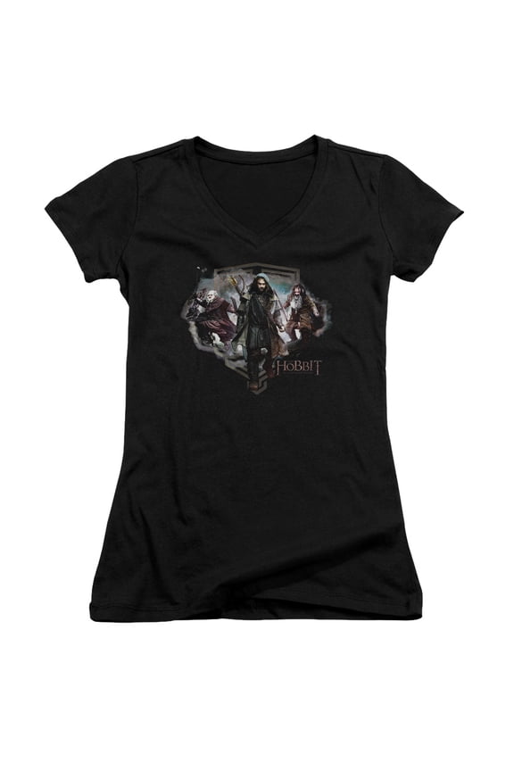 The Hobbit Three Dwarves Junior Women's V-Neck T-Shirt Black