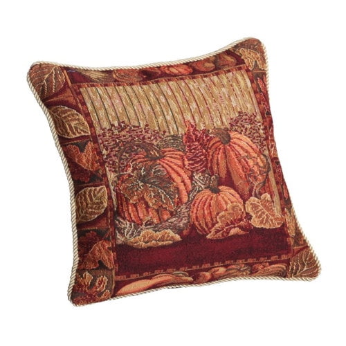 homecrate fall harvest collection, tapestry pumpkins and autumn leaves design 18" x 18" cushion cover