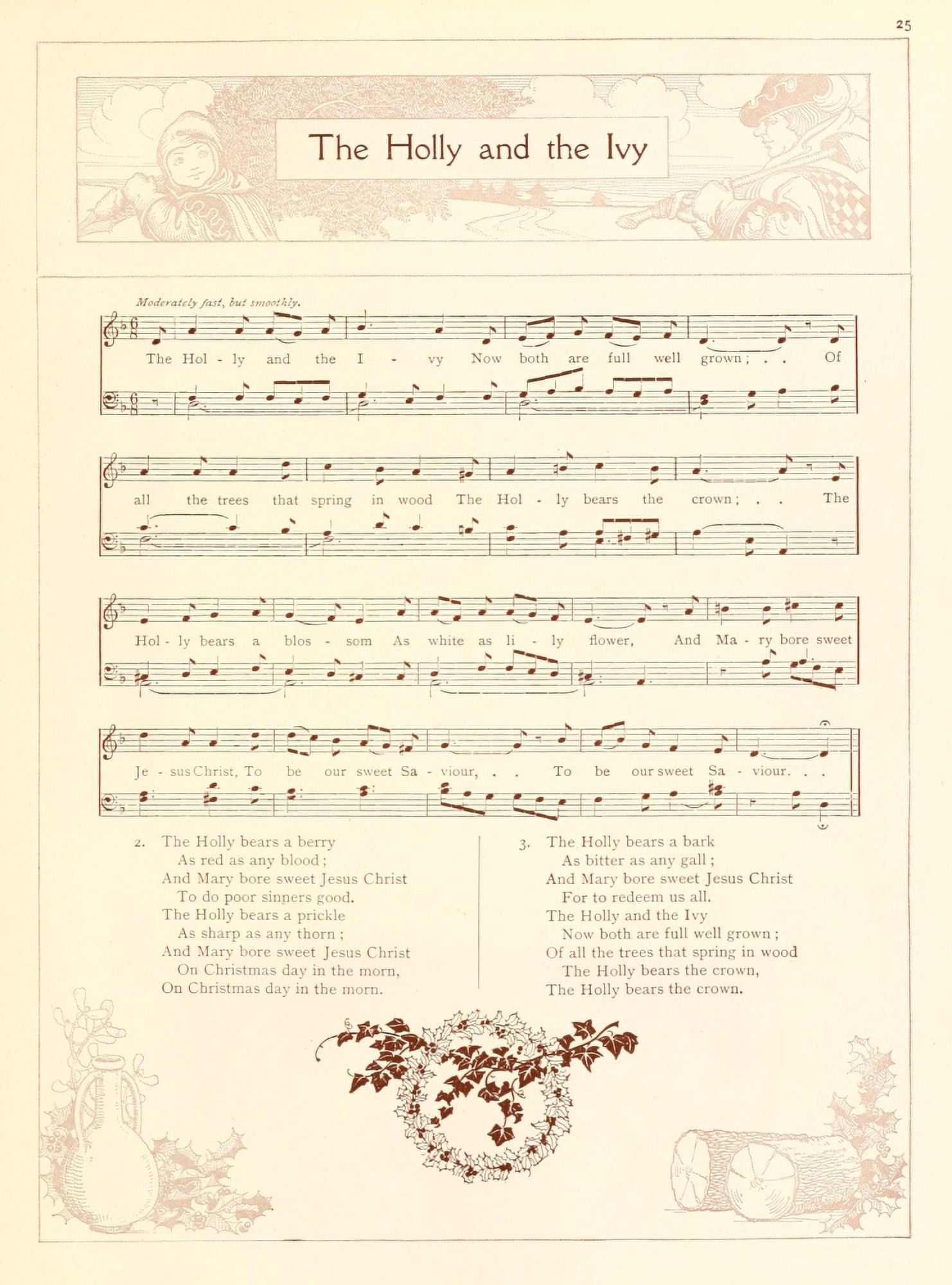 The Holly & the Ivy Traditional Christmas Carols 1922 Canvas Art -  (18 x 24)