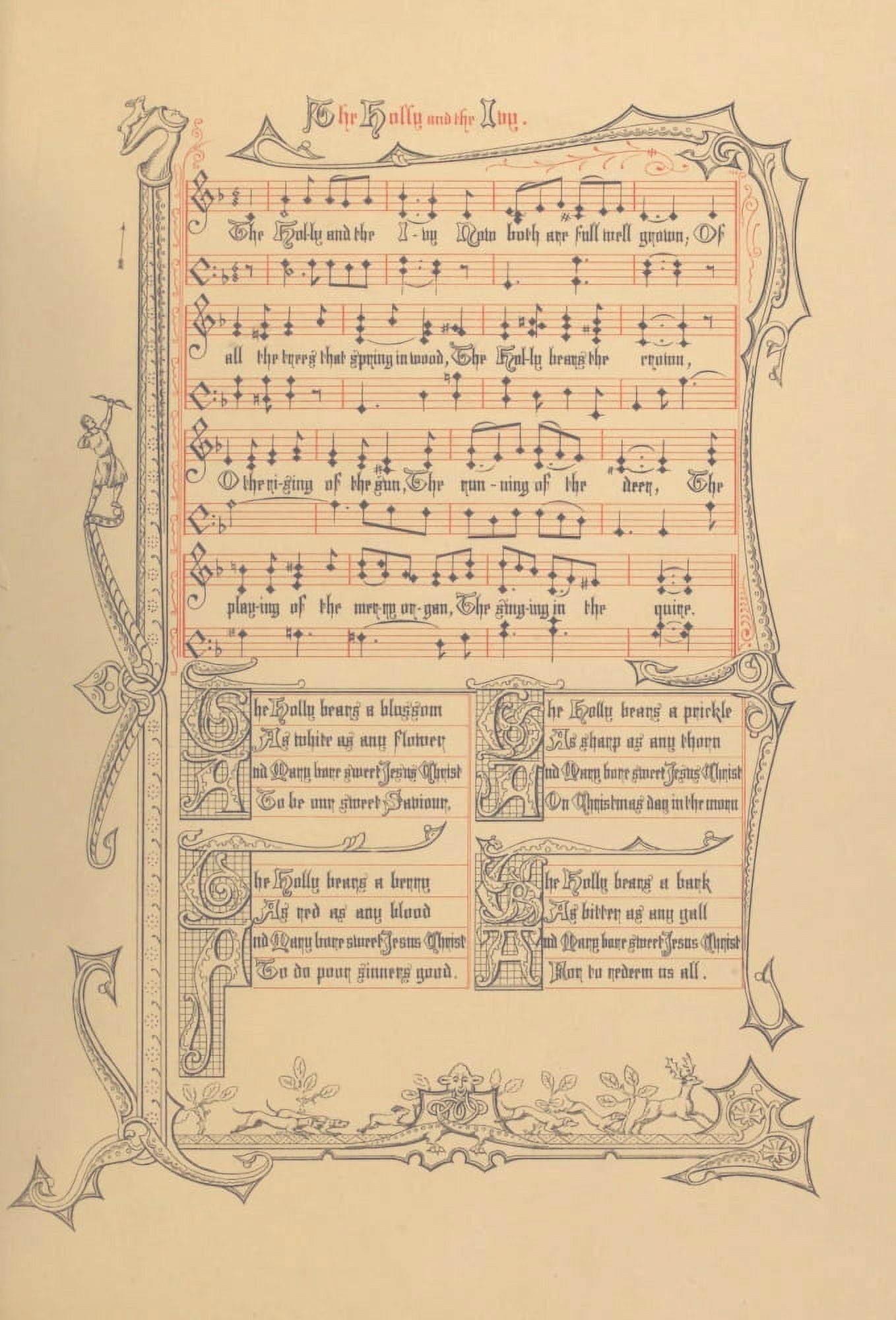 The Holly & the Ivy Traditional Old English Carols set to Music 1870s Canvas Art -  (18 x 24)